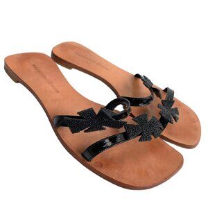 Max Studio slide sandals black patent leather straps beaded bows womens 8